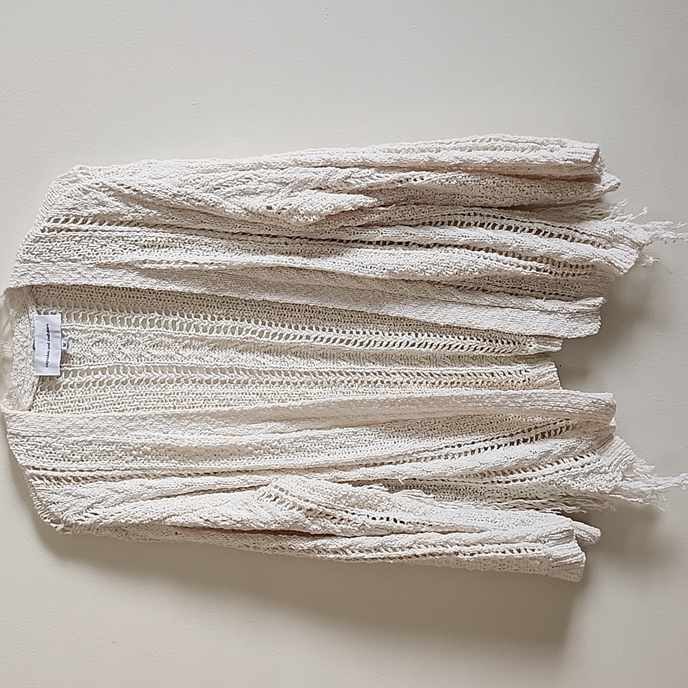 Cupcakes & cashmere Cream Fringe Cardigan Sweater Boho, Western, Womens Medium